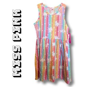 Miss pink NWT girls unicorn colorful striped tank sundress 6x